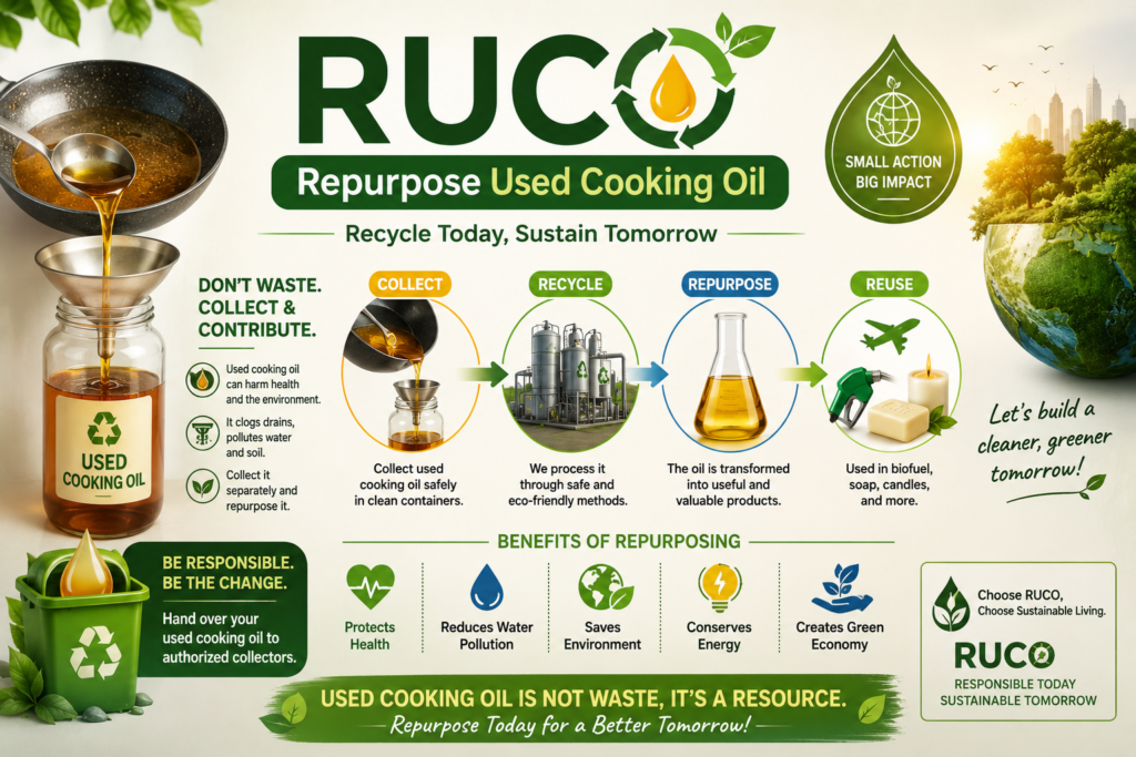 RUCO initiative promoting the safe collection and repurposing of used cooking oil into useful products such as biofuel, soap and candles